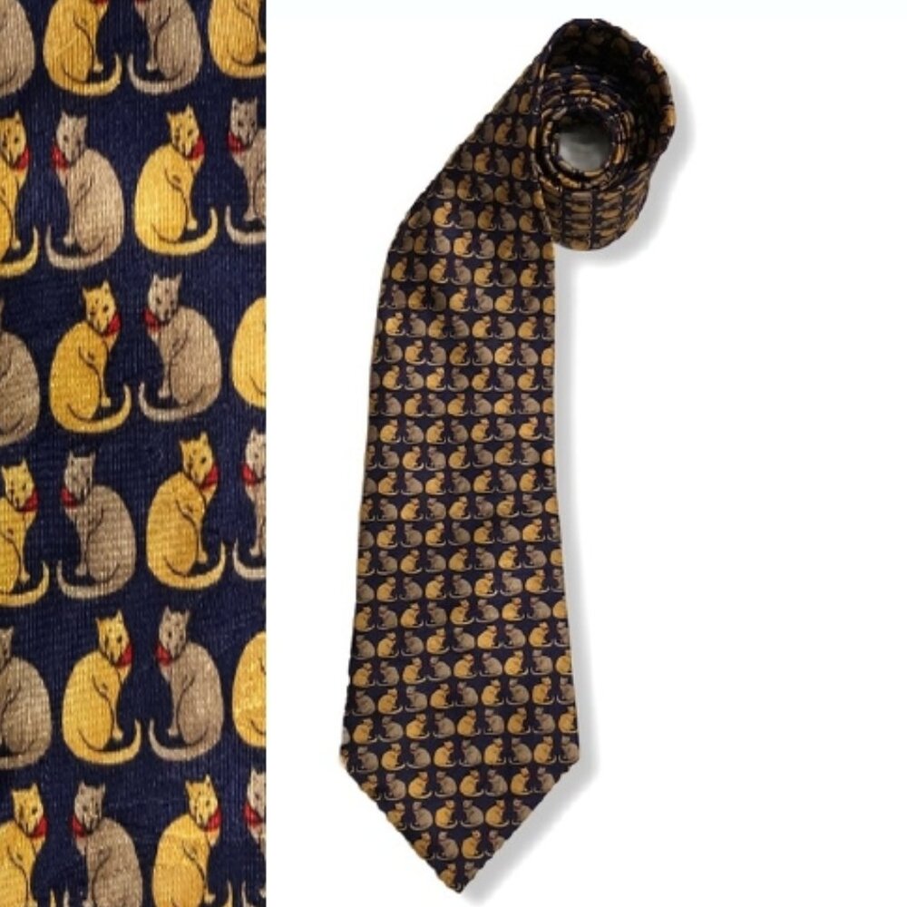 Vintage Silk Necktie Cat Collage Novelty Multicolor tie